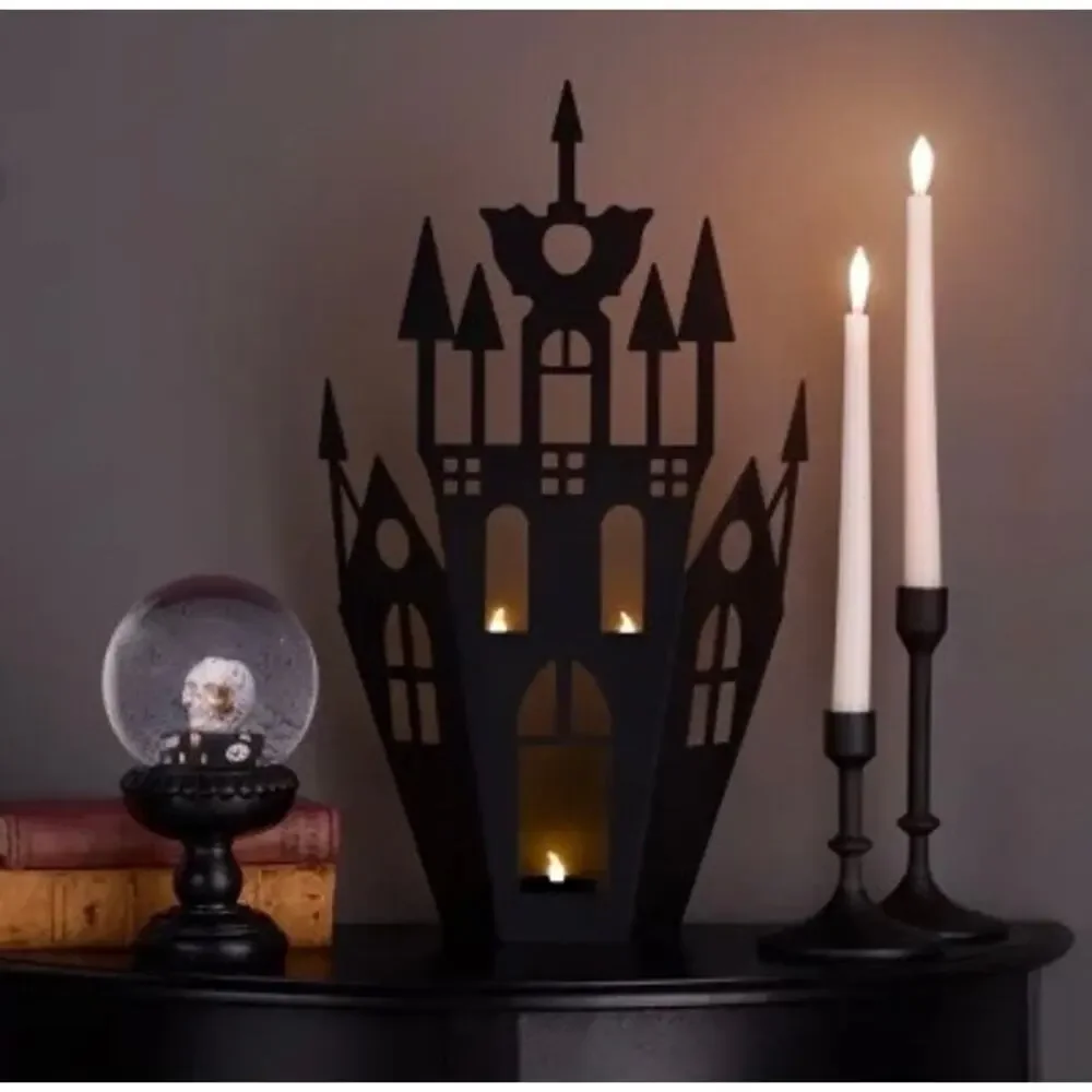 Black Metal Gothic Academy Haunted House Tealight Candle Holder Halloween Decor